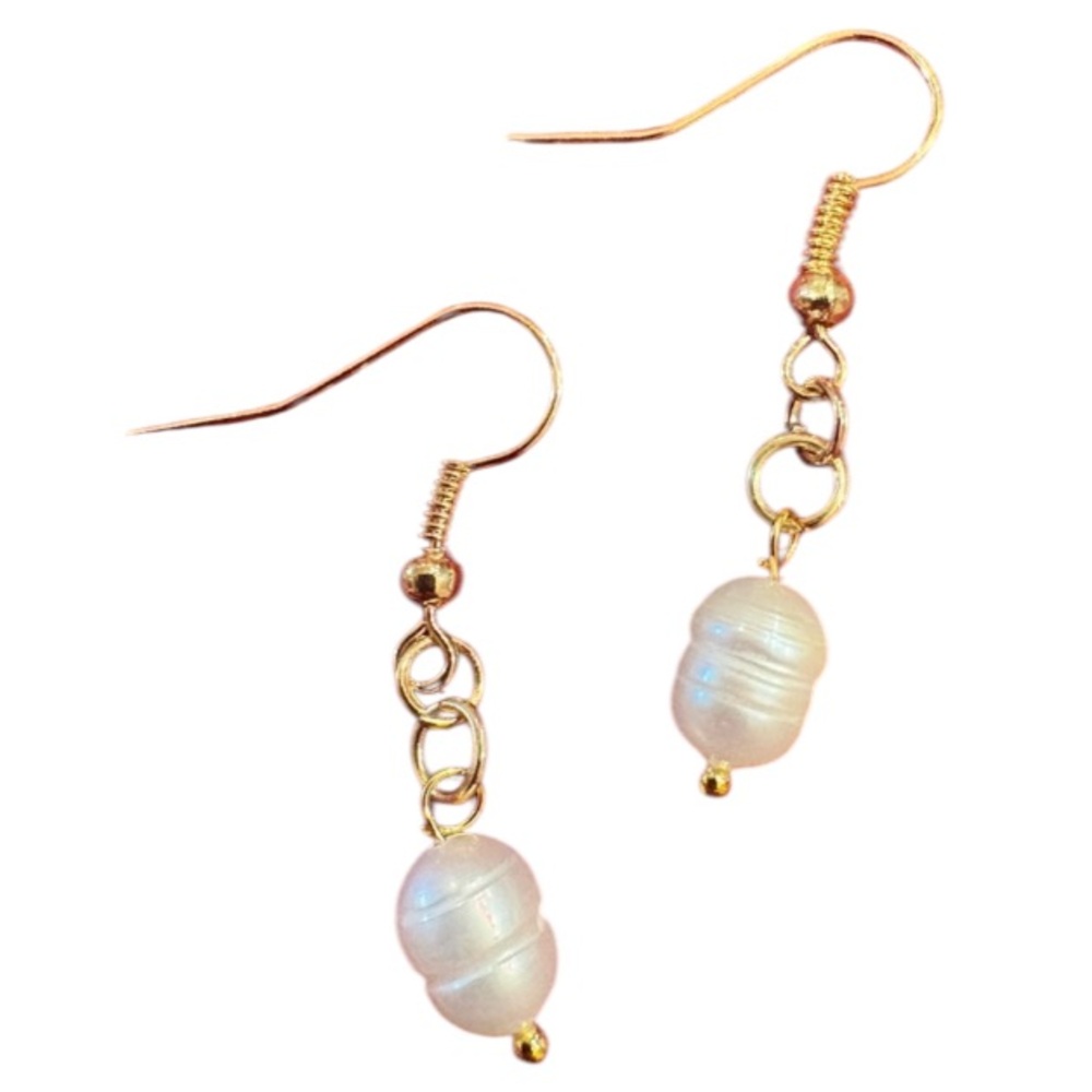 Elegant Gold and White Faux Pearl Dangle Earrings